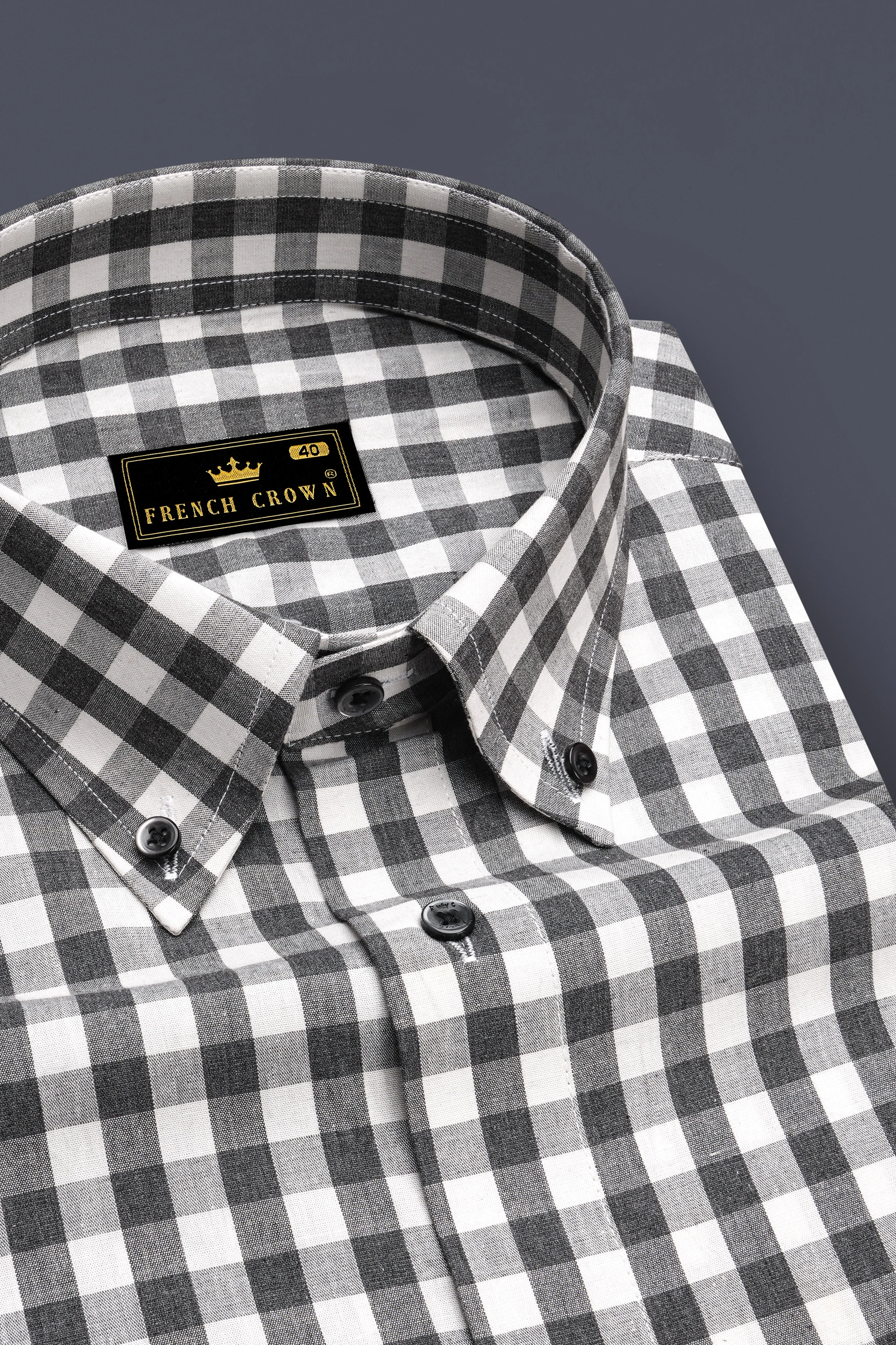 Bright White and Iridium Black Checkered Premium Cotton Shirt sold by French Crown product image thumbnail 2
