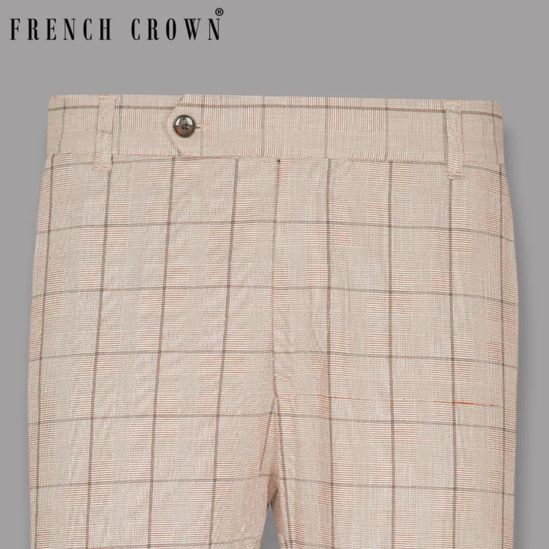 Beige Windowpane Wool Rich Pant sold by French Crown