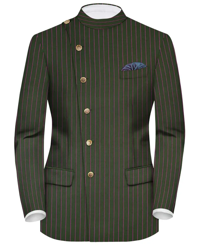 Kelp Green Woolrich Striped Cross Placket Bandhgala Blazer sold by French Crown