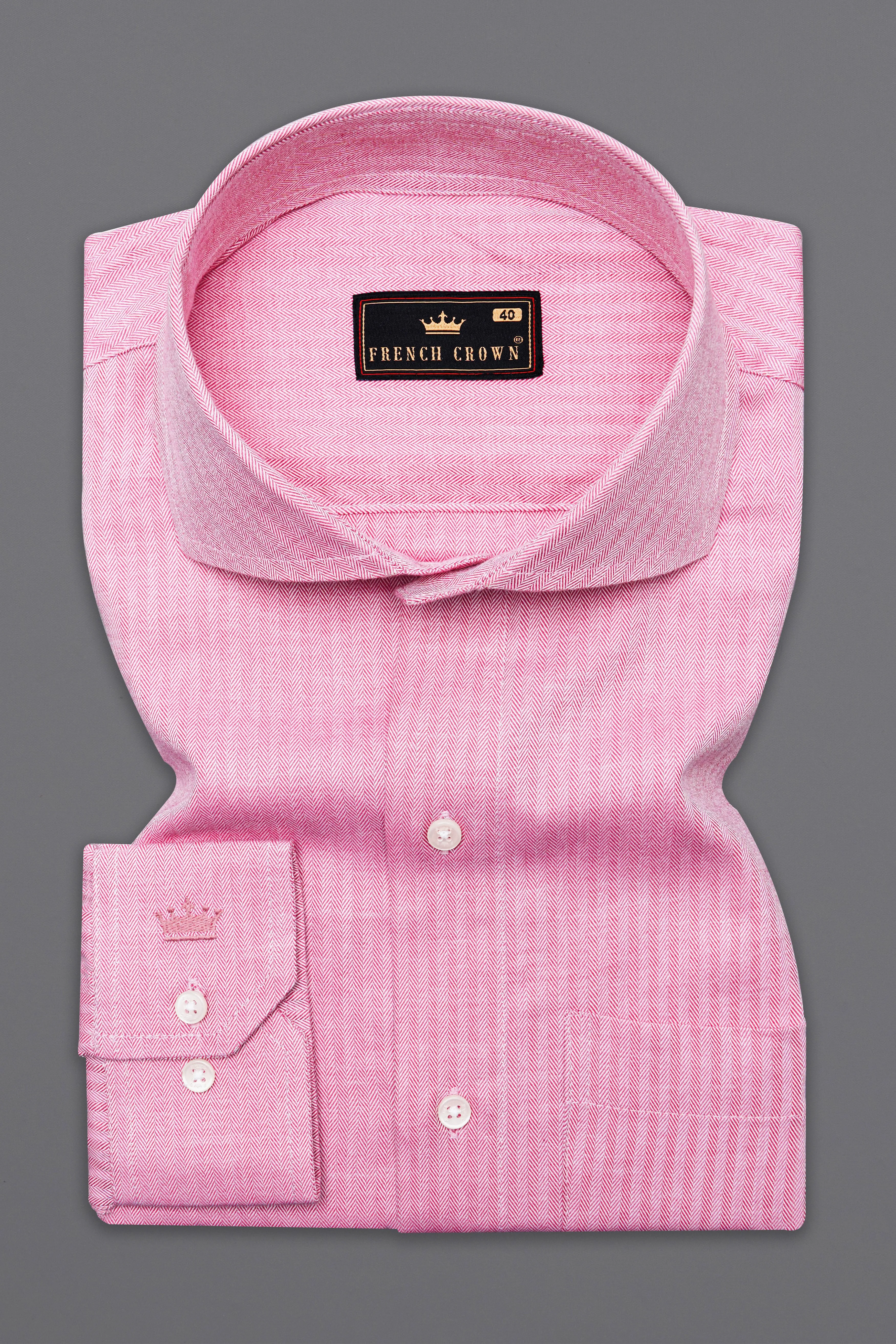 Carissma Pink Herringbone Premium Cotton Shirt sold by French Crown product image thumbnail 3