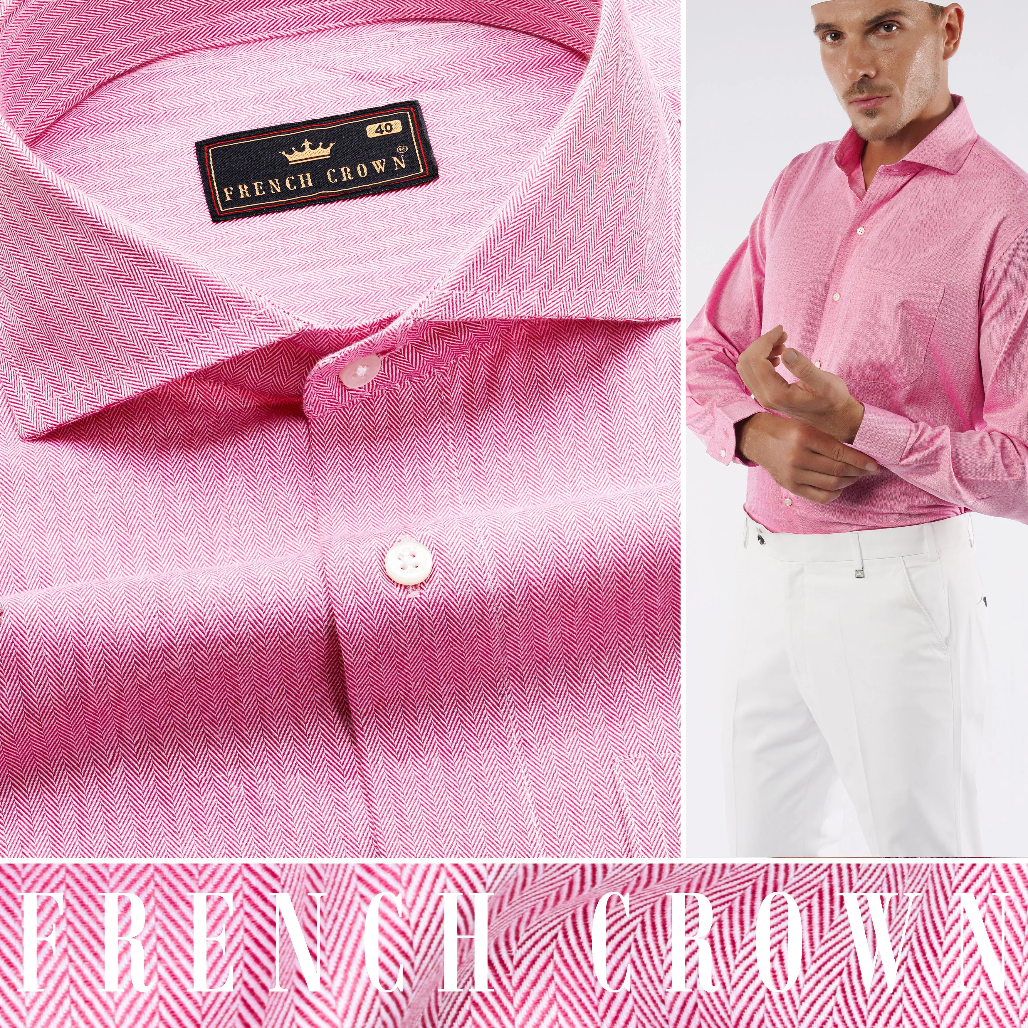 Carissma Pink Herringbone Premium Cotton Shirt sold by French Crown product image thumbnail 4