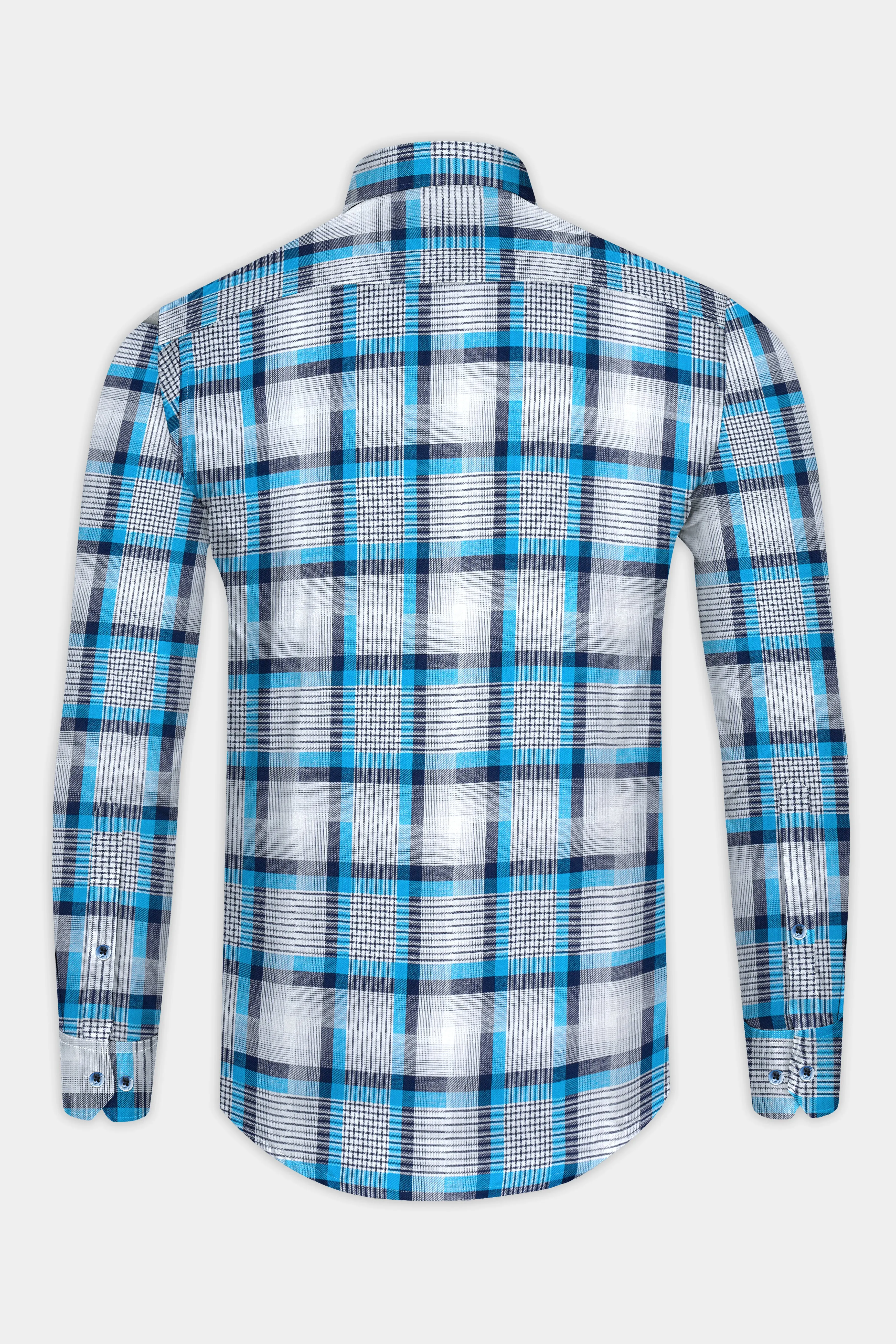 Bright White with Pelorous Blue Twill Premium Cotton Shirt sold by French Crown product image thumbnail 5