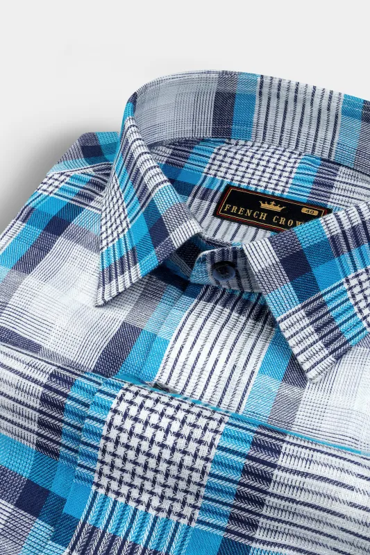 Bright White with Pelorous Blue Twill Premium Cotton Shirt sold by French Crown