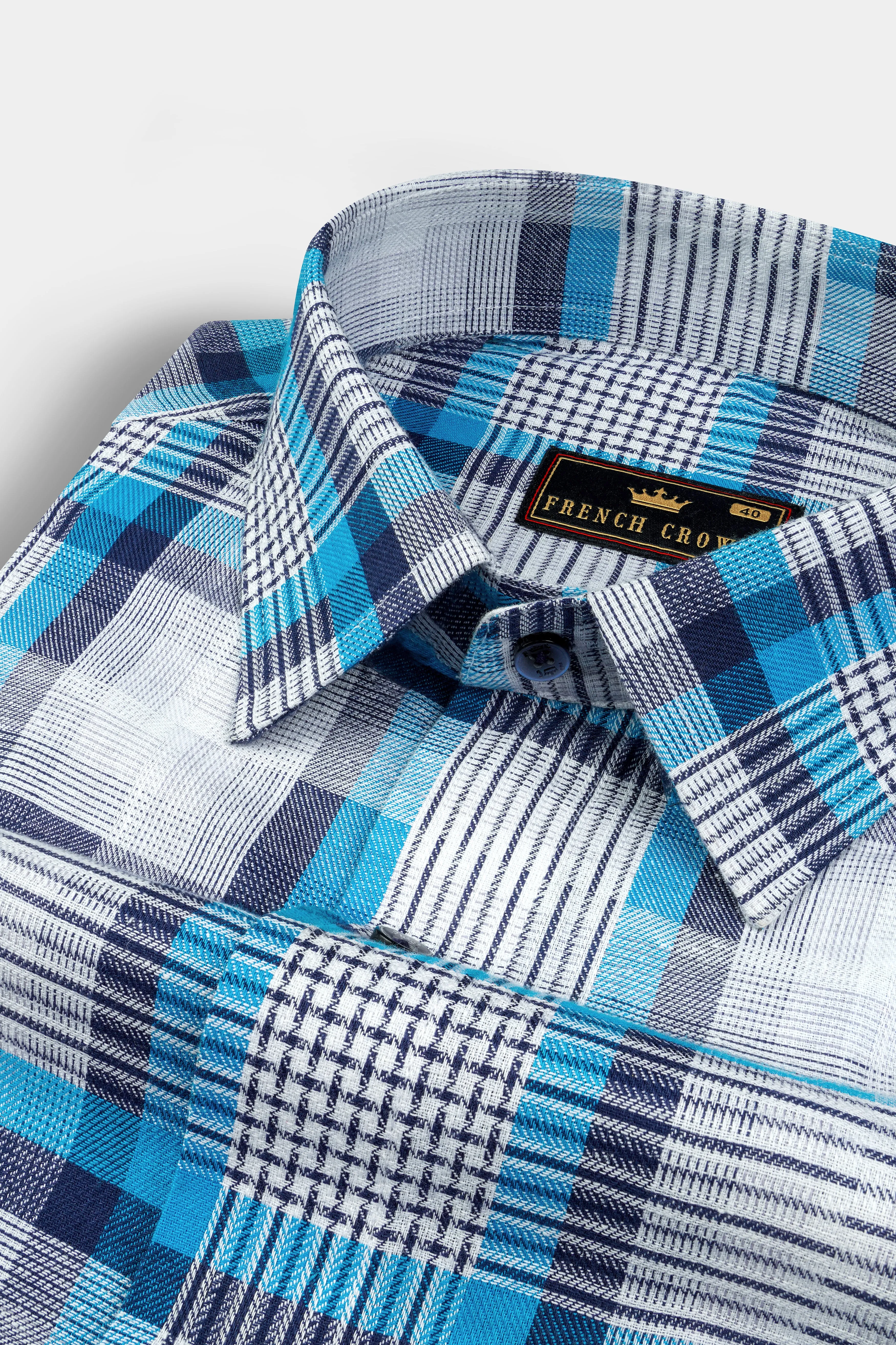 Bright White with Pelorous Blue Twill Premium Cotton Shirt sold by French Crown