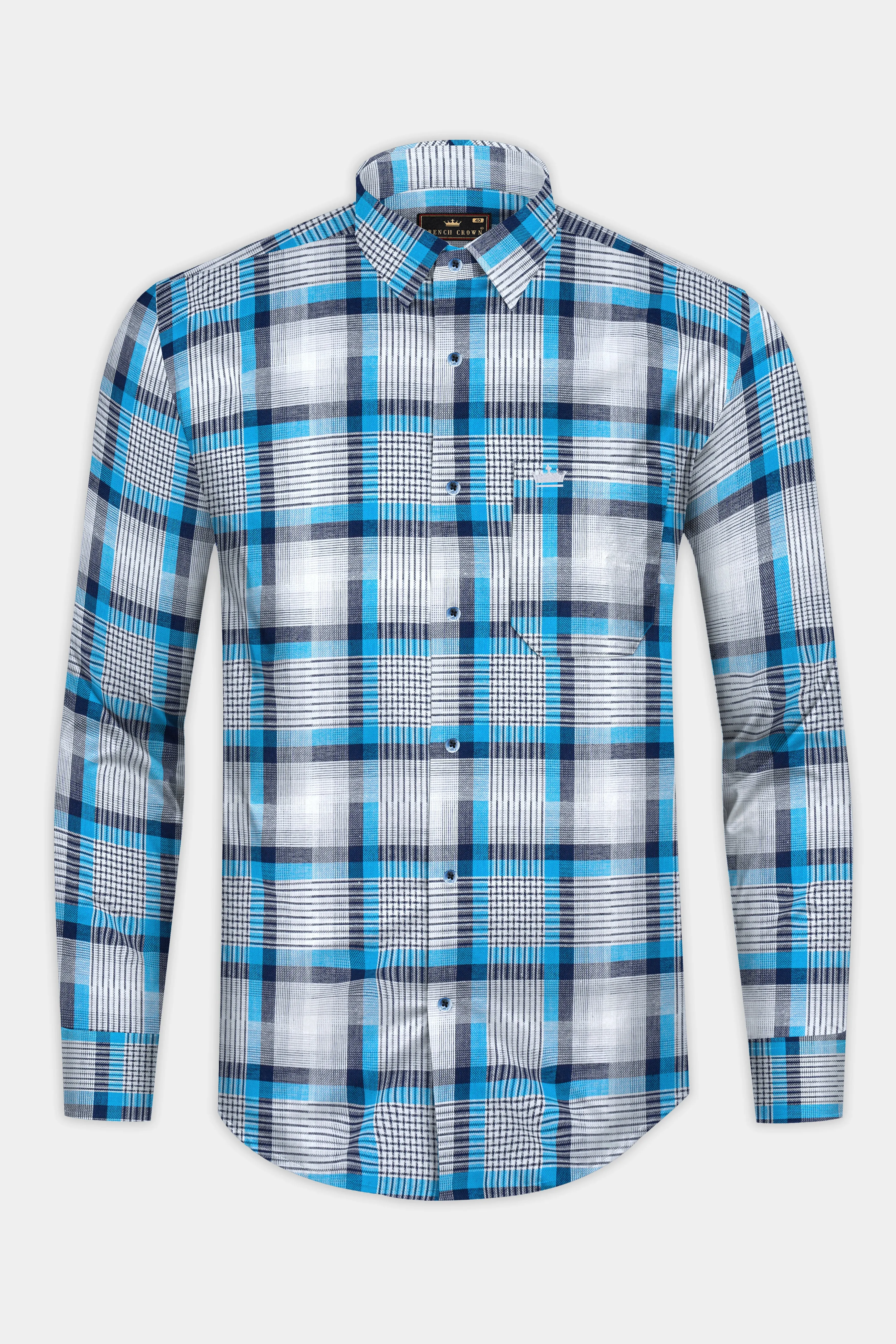 Bright White with Pelorous Blue Twill Premium Cotton Shirt sold by French Crown product image thumbnail 4