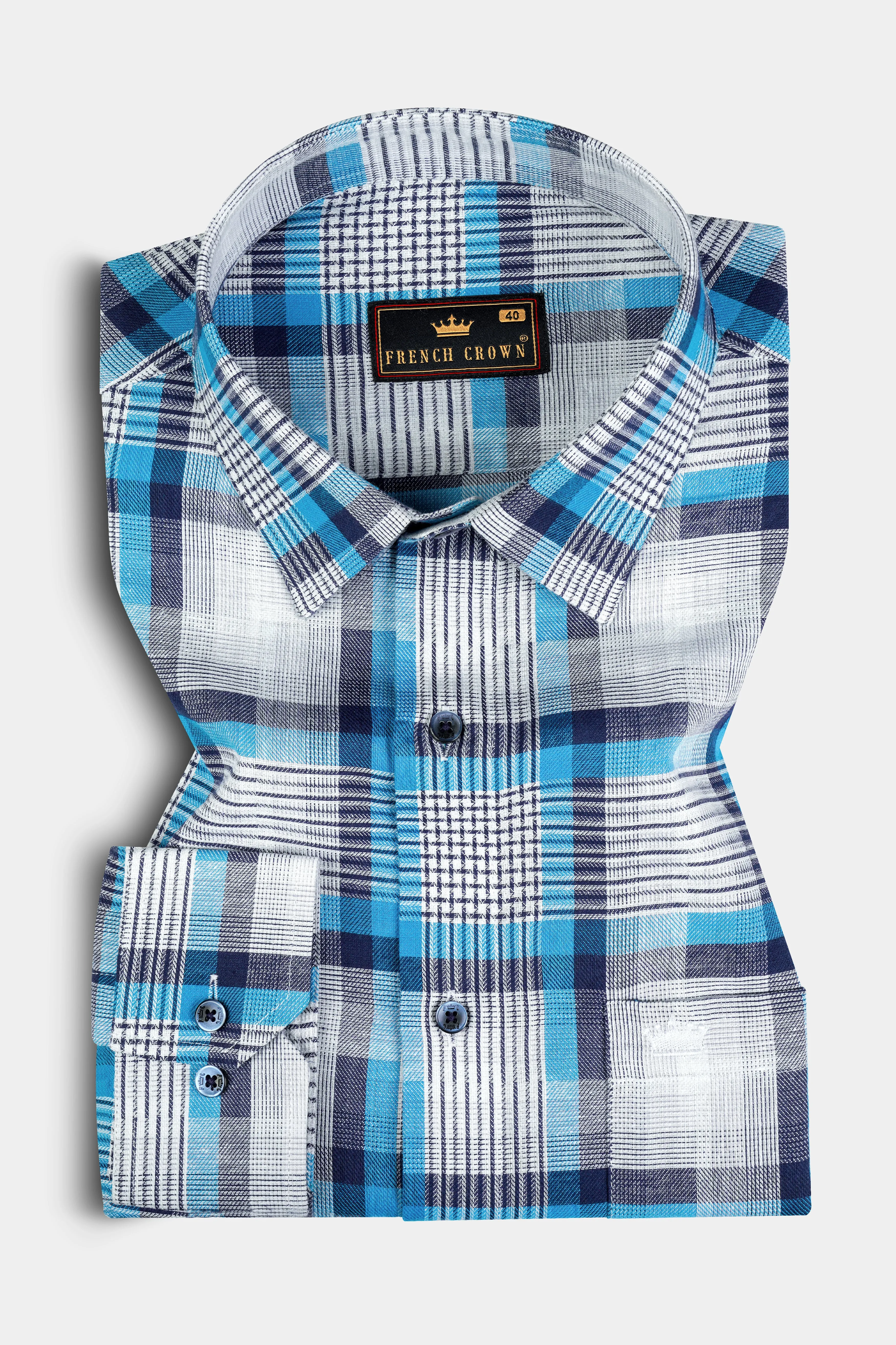 Bright White with Pelorous Blue Twill Premium Cotton Shirt sold by French Crown product image thumbnail 3