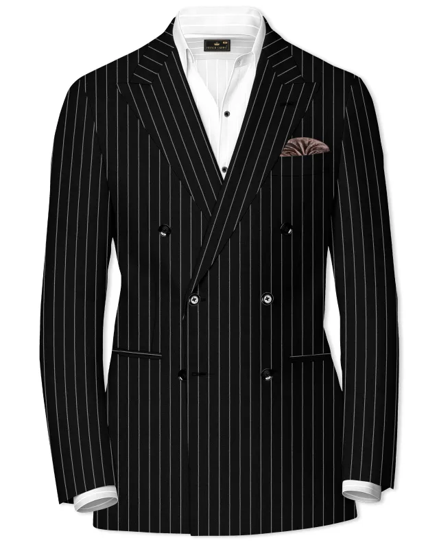 Thunder Black and White Striped Double-Breasted Blazer sold by French Crown