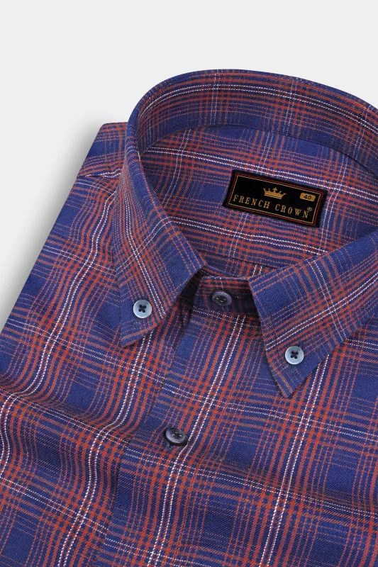 Mulled Blue Twill Plaid Premium Cotton Shirt sold by French Crown
