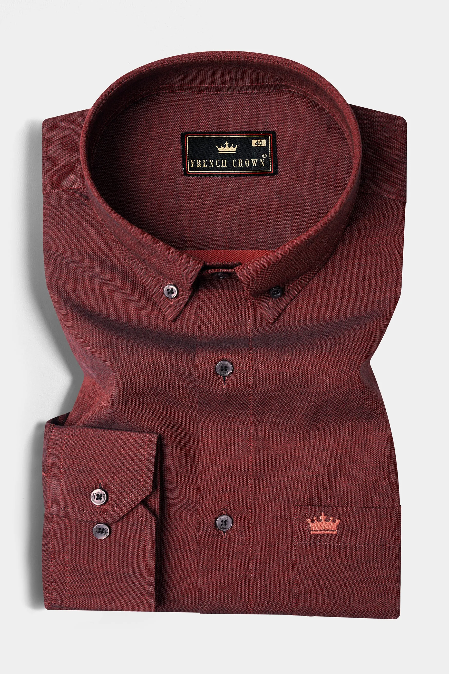 Cocoa Bean Brown Chambray Textured Premium Cotton Shirt sold by French Crown product image thumbnail 3