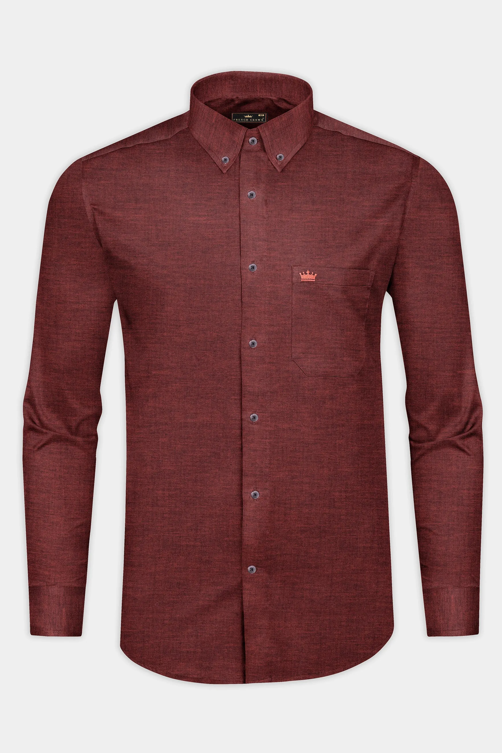Cocoa Bean Brown Chambray Textured Premium Cotton Shirt sold by French Crown product image thumbnail 4