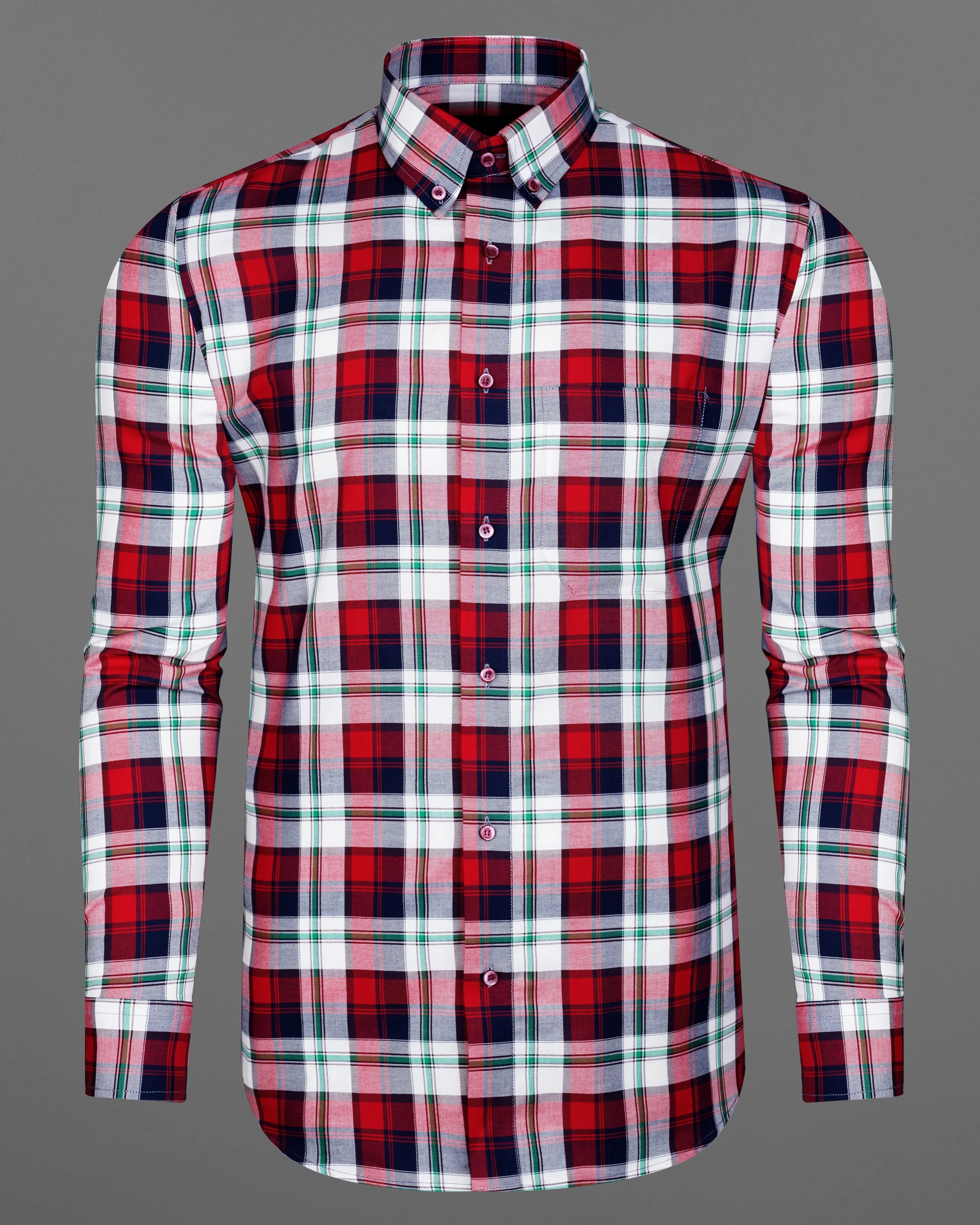 Bright White with Tamarillo Red and Caribbean Green Twill Windowpane Premium Cotton Shirt sold by French Crown product image thumbnail 5