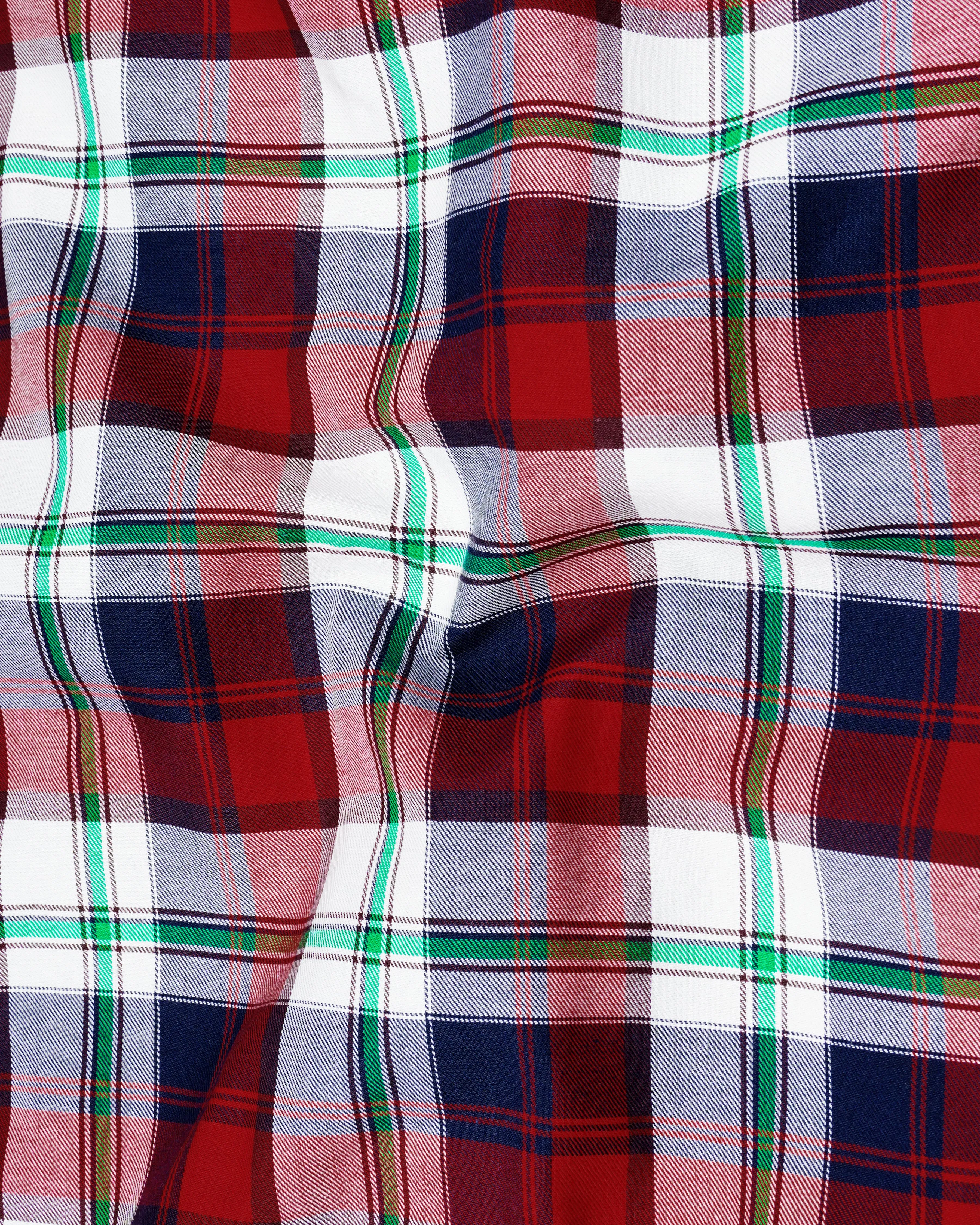 Bright White with Tamarillo Red and Caribbean Green Twill Windowpane Premium Cotton Shirt sold by French Crown product image thumbnail 2