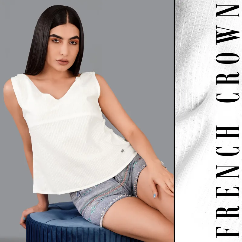 Bright White Striped Premium Cotton Crop Top made by French Crown