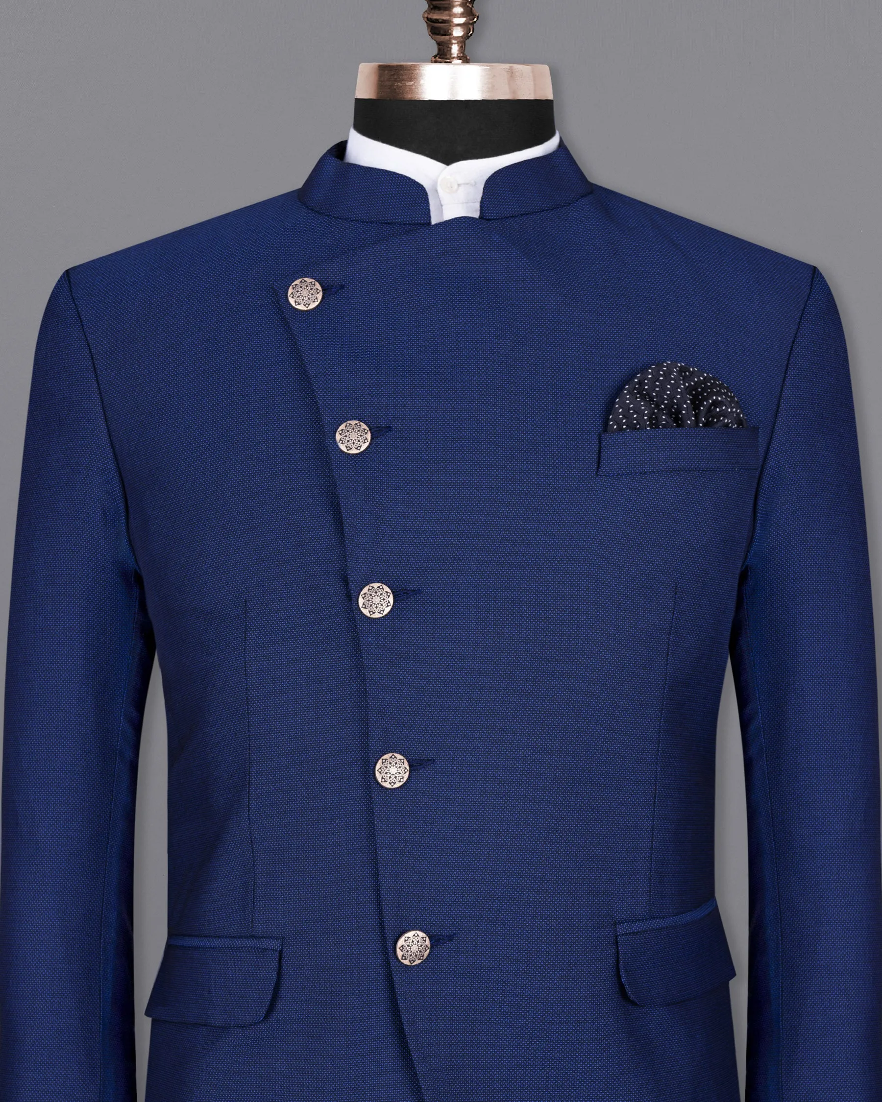 Royal Blue Cross Placket Bandhgala Wool rich Blazer sold by French Crown product image thumbnail 2