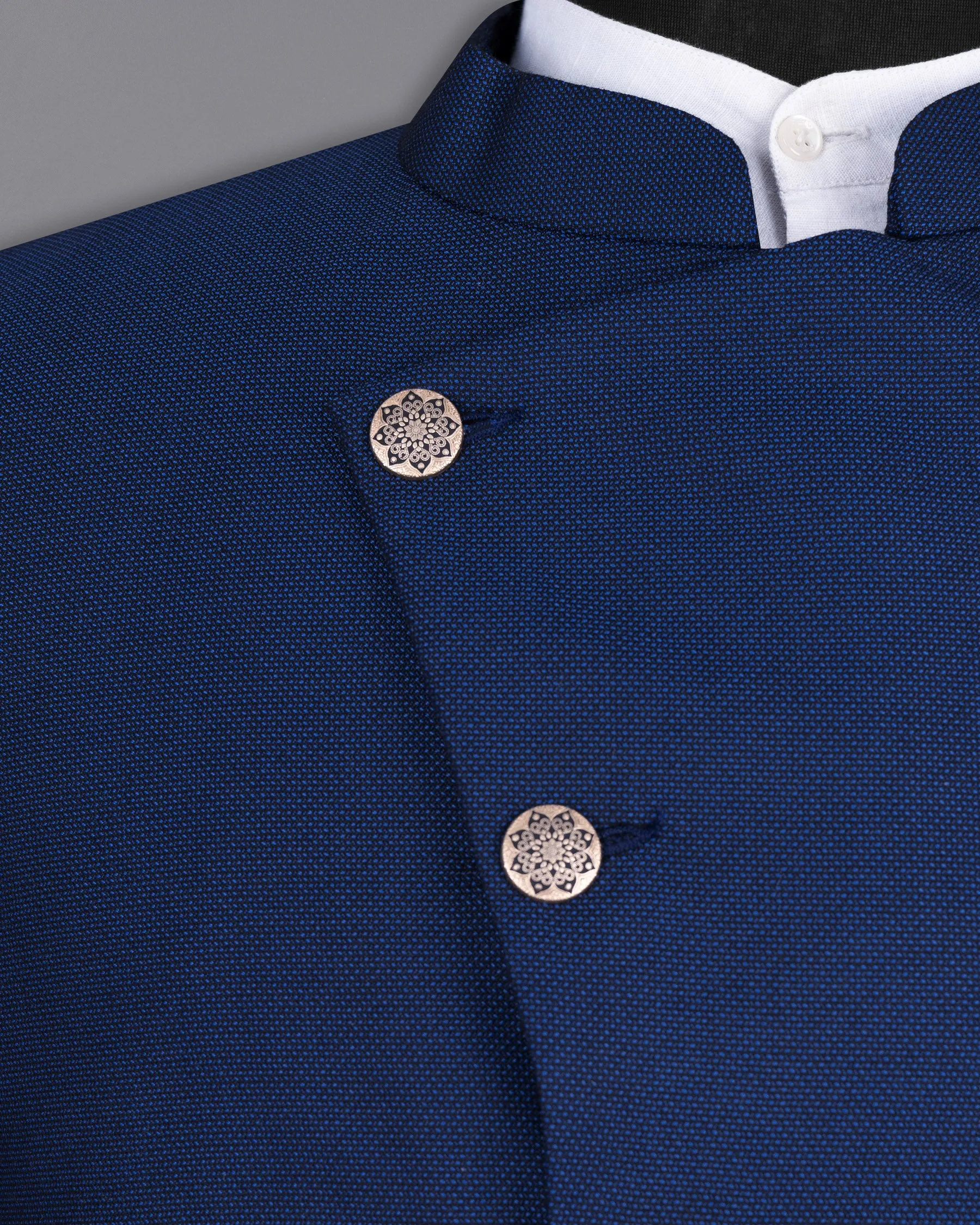 Royal Blue Cross Placket Bandhgala Wool rich Blazer sold by French Crown product image thumbnail 4