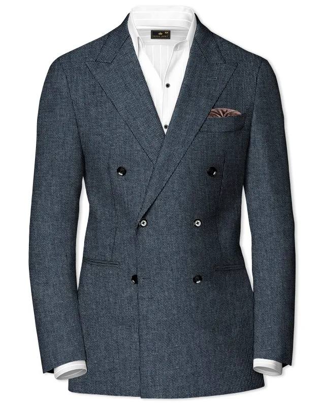 Pale Slate Gray and Black Premium Cotton Double Breasted Blazer sold by French Crown