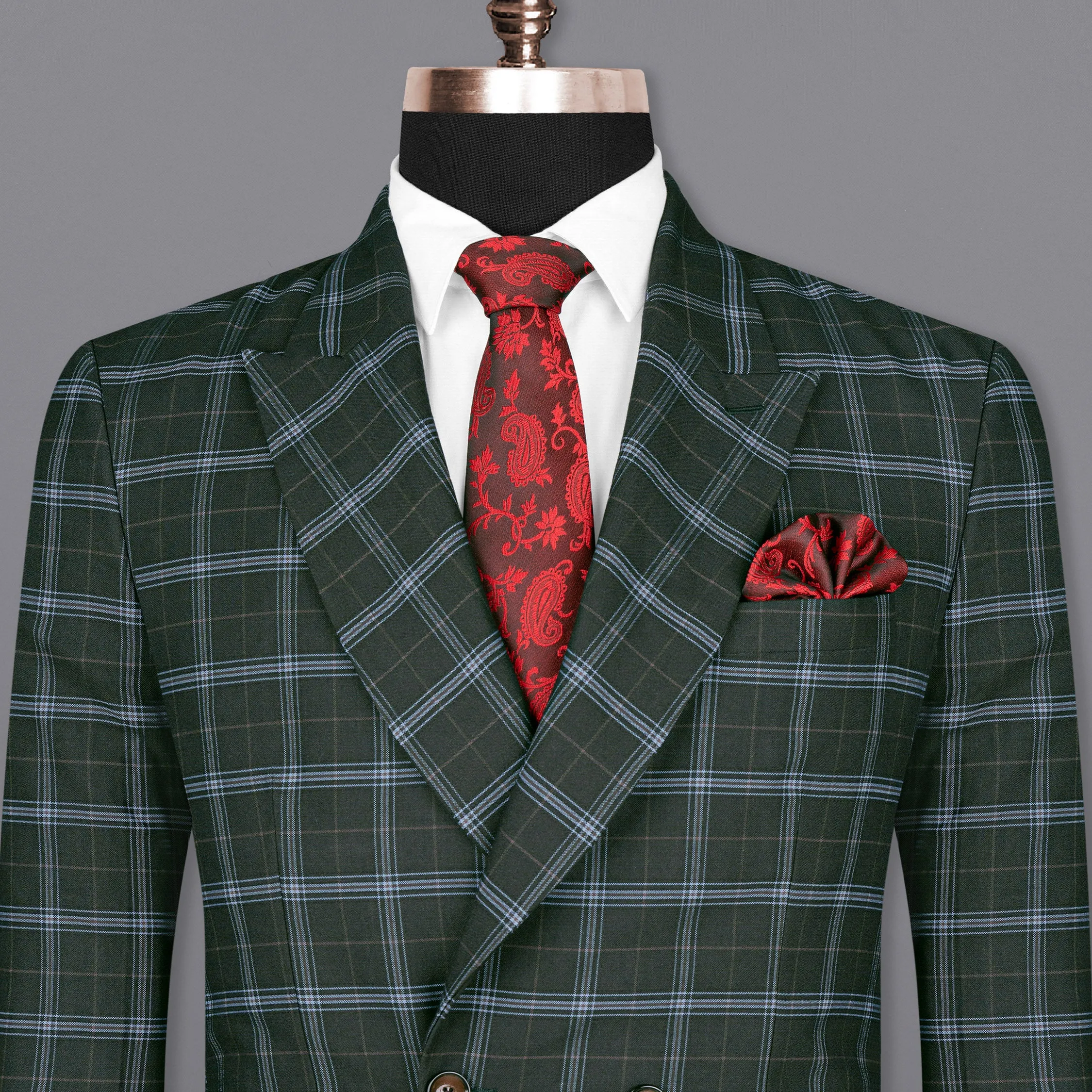 Log Cabin Green Super fine Windowpane Wool Rich Double Breasted Blazer sold by French Crown