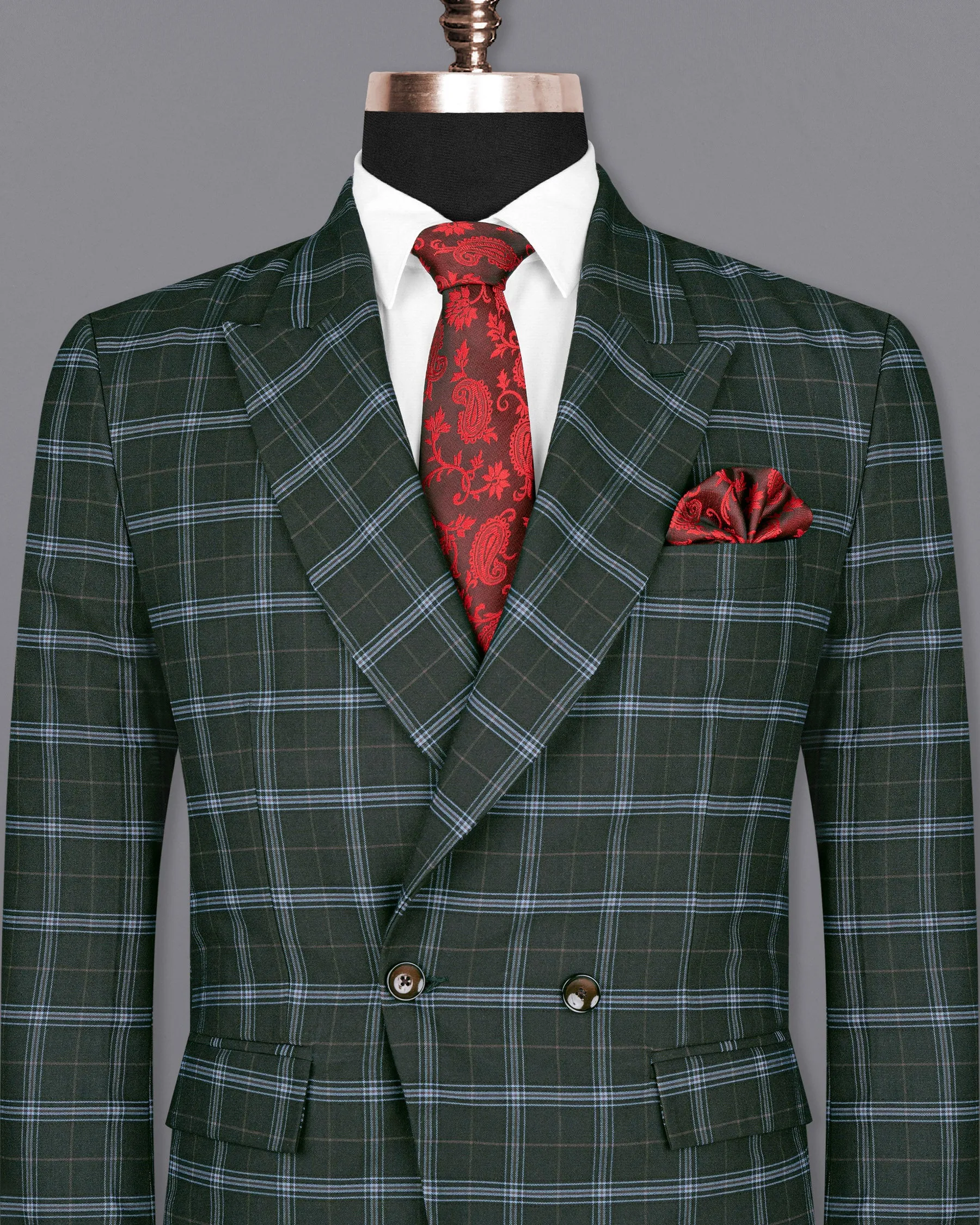 Log Cabin Green Super fine Windowpane Wool Rich Double Breasted Blazer sold by French Crown product image thumbnail 2