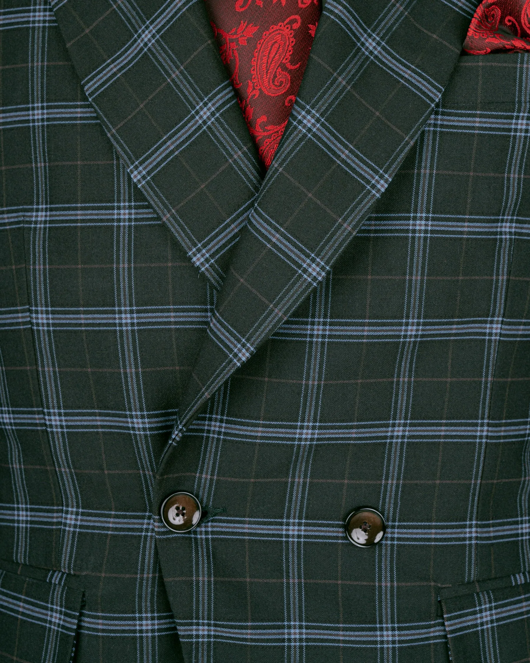 Log Cabin Green Super fine Windowpane Wool Rich Double Breasted Blazer sold by French Crown product image thumbnail 4