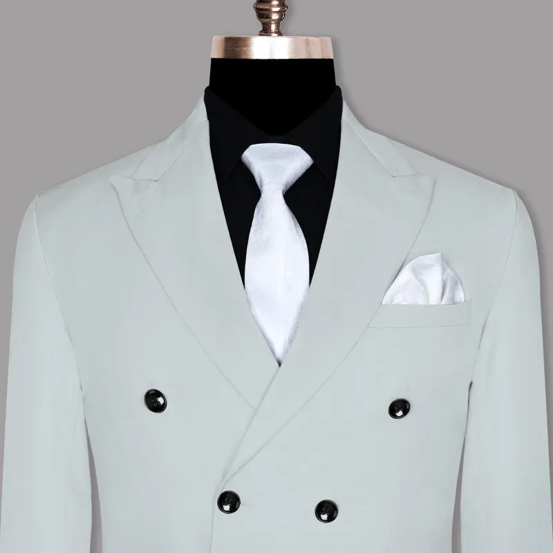 Light Grey Wool Blend Double Breasted Blazer sold by French Crown