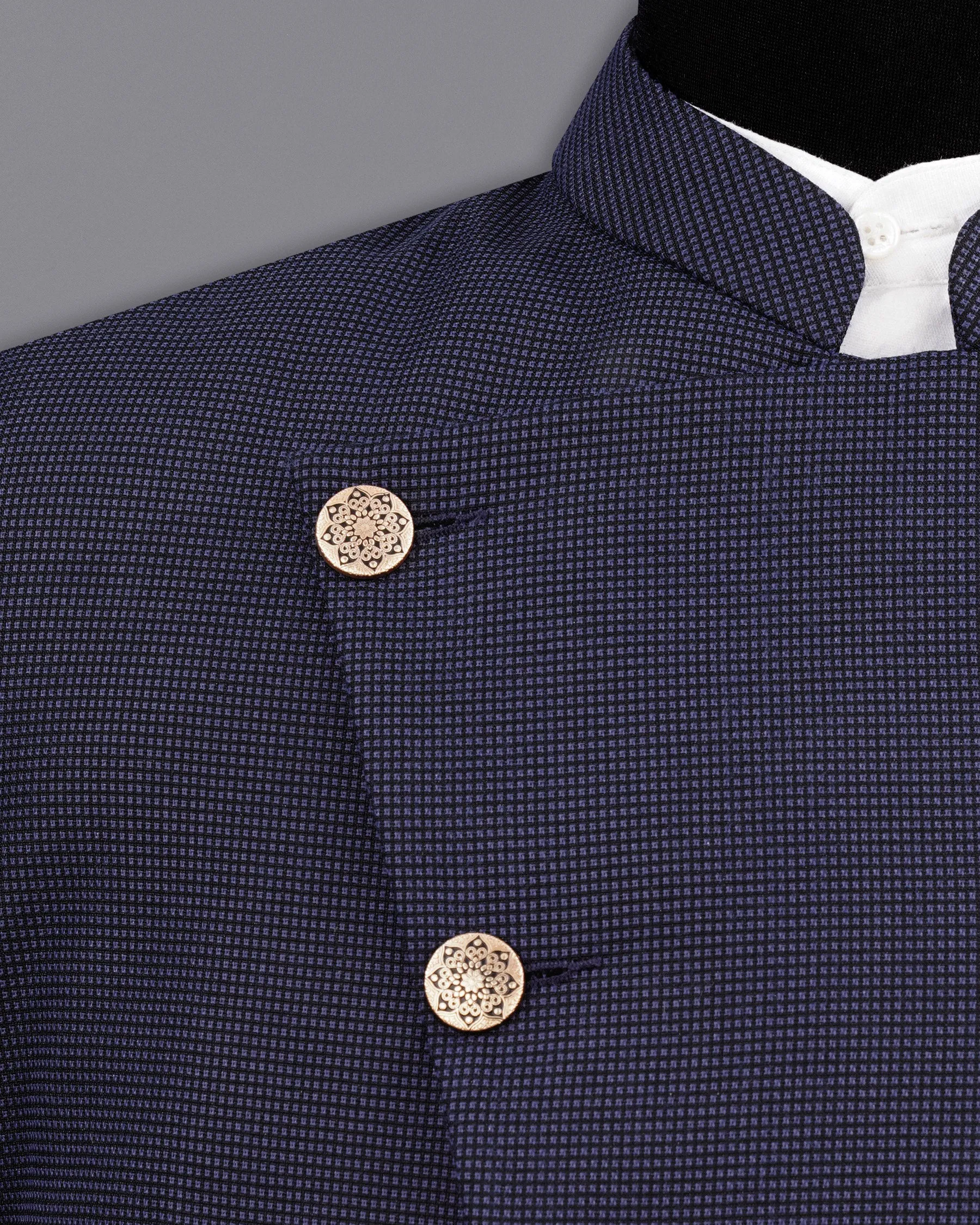 Ebony Clay Blue Cross Placket Bandhgala Blazer sold by French Crown product image thumbnail 4