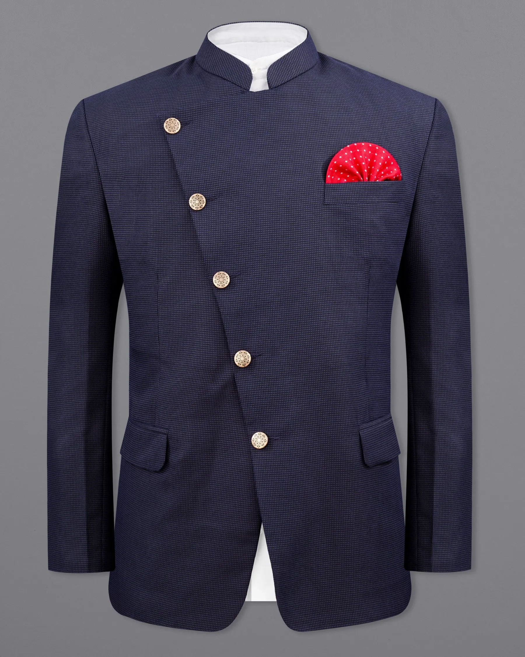 Ebony Clay Blue Cross Placket Bandhgala Blazer sold by French Crown product image thumbnail 2