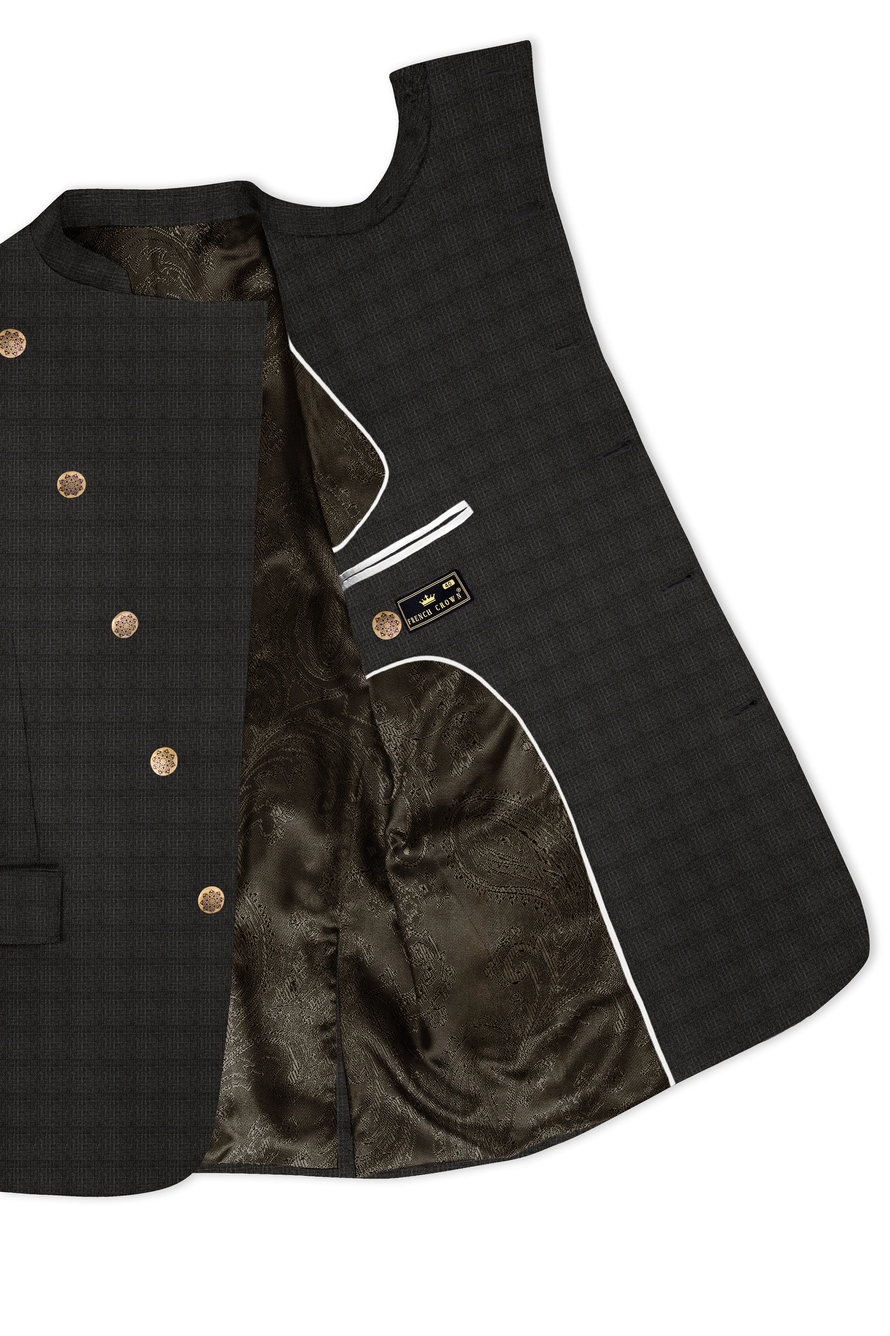 Armadillo Brown subtle windowpane Cross Placket Wool Rich Bandhgala Blazer sold by French Crown product image thumbnail 4