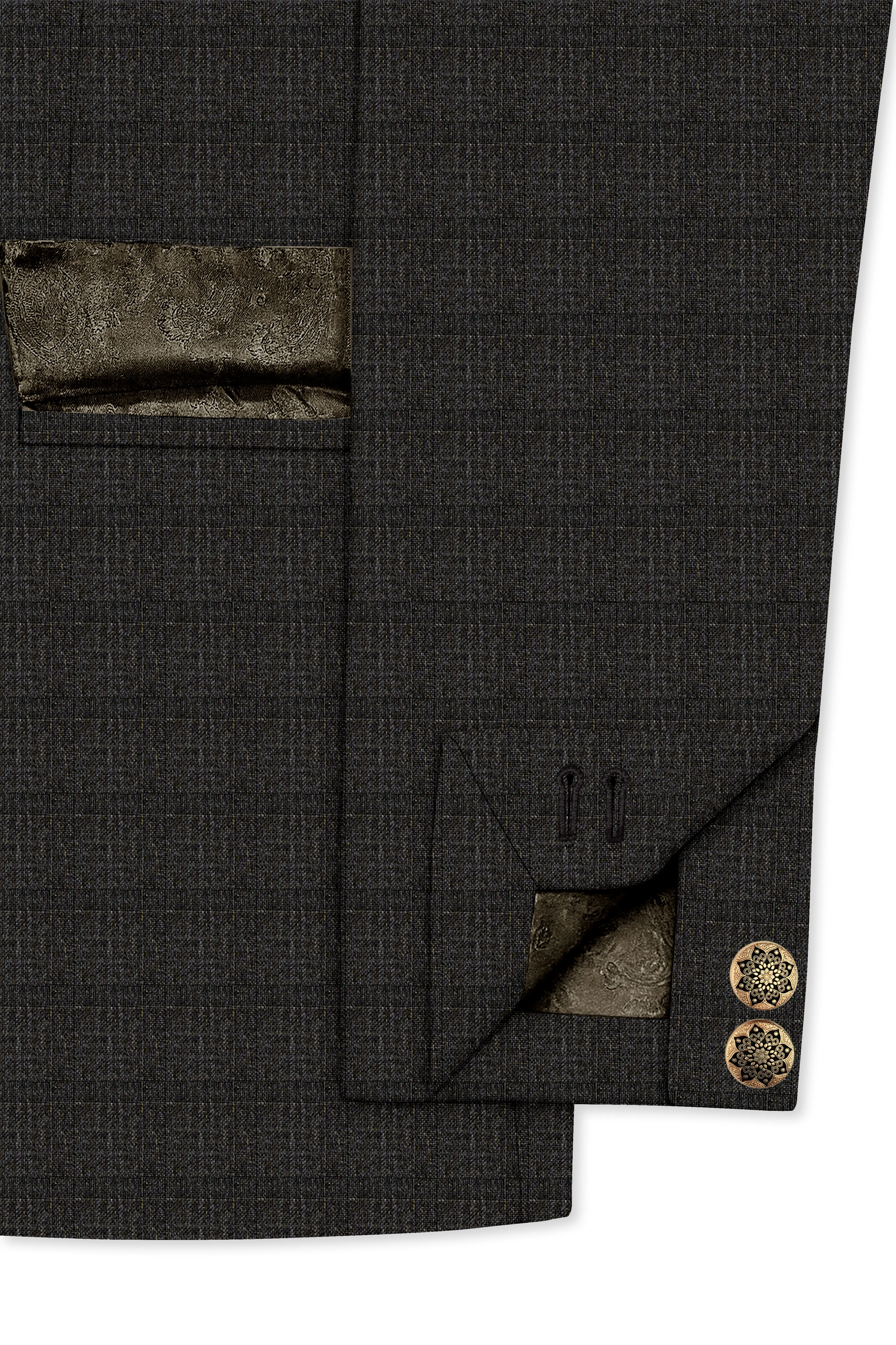 Armadillo Brown subtle windowpane Cross Placket Wool Rich Bandhgala Blazer sold by French Crown product image thumbnail 5