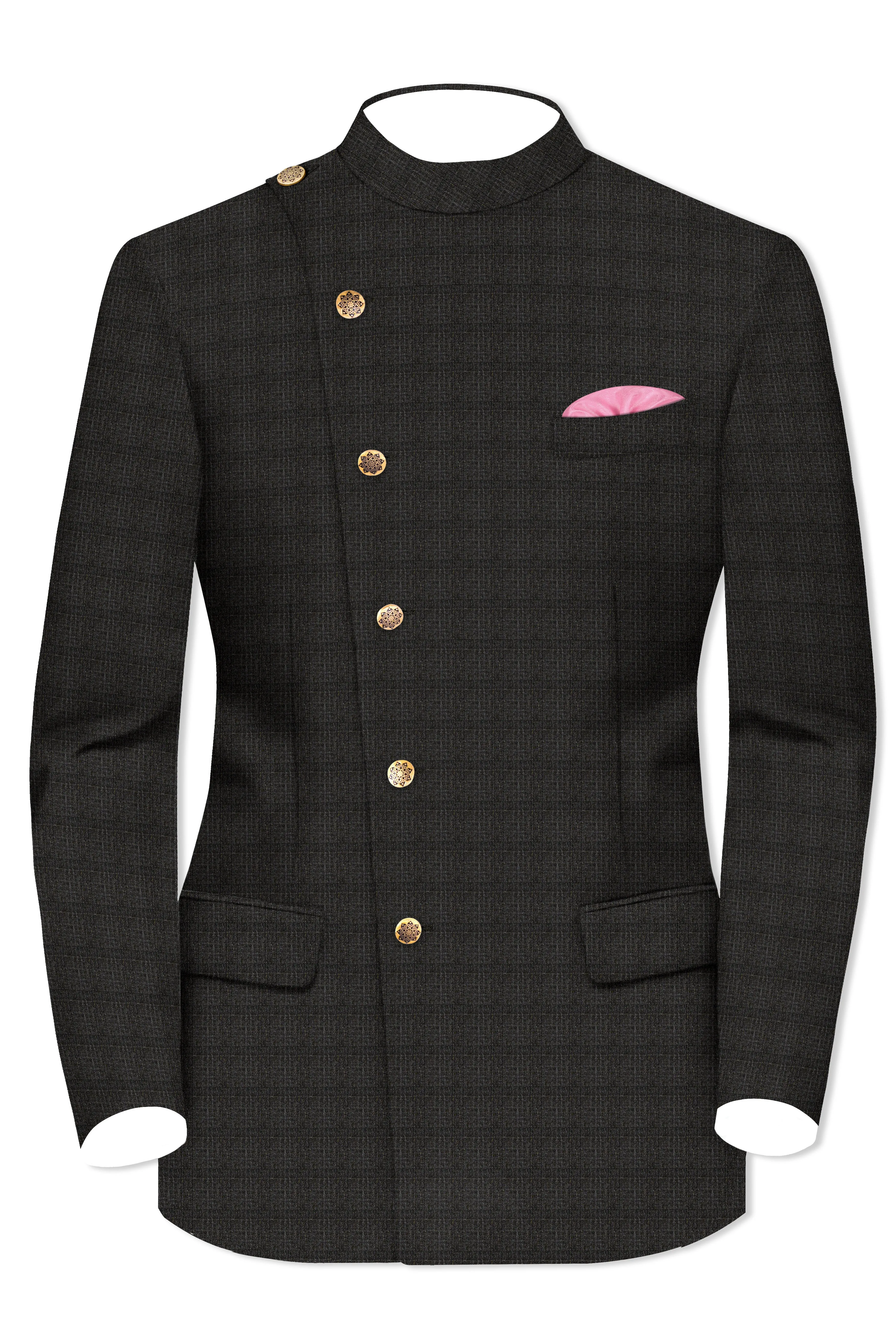 Armadillo Brown subtle windowpane Cross Placket Wool Rich Bandhgala Blazer sold by French Crown product image thumbnail 2