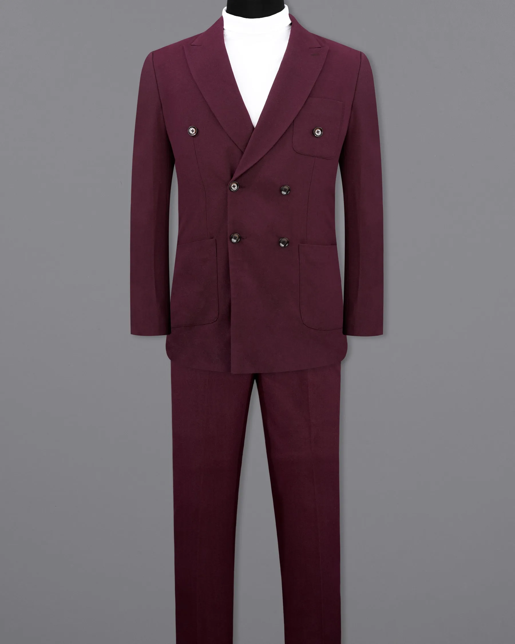 Wine Berry Wool Rich Double Breasted Sports Suit sold by French Crown product image thumbnail 4