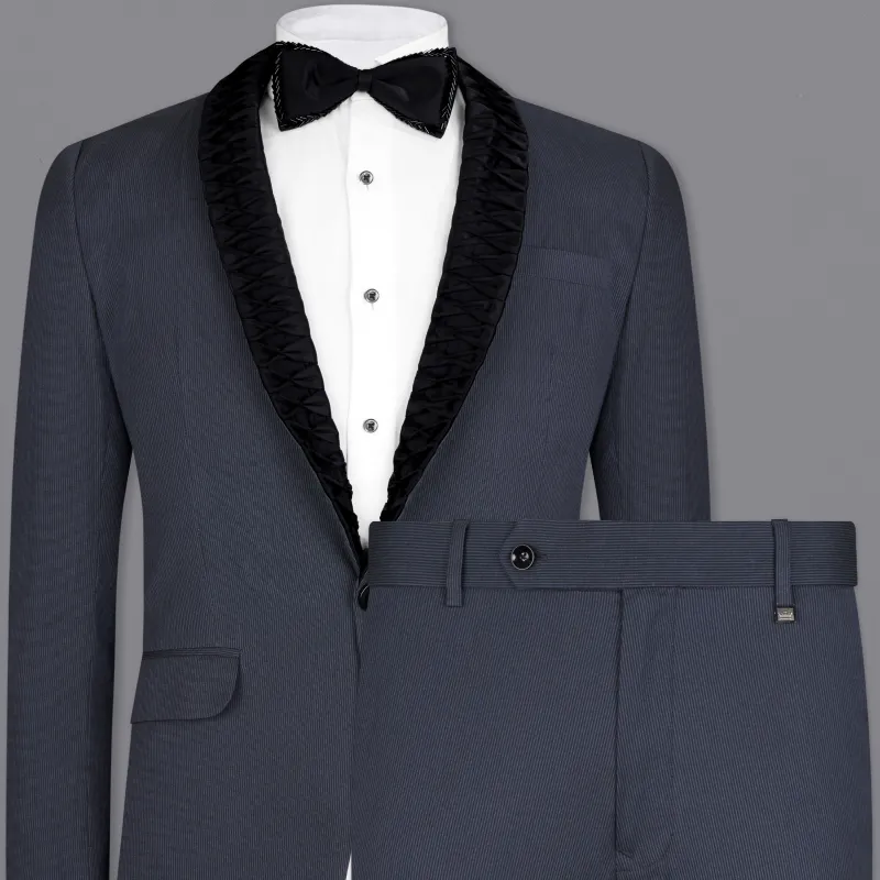 Shark Blue Textured Tuxedo Designer Suit made by French Crown