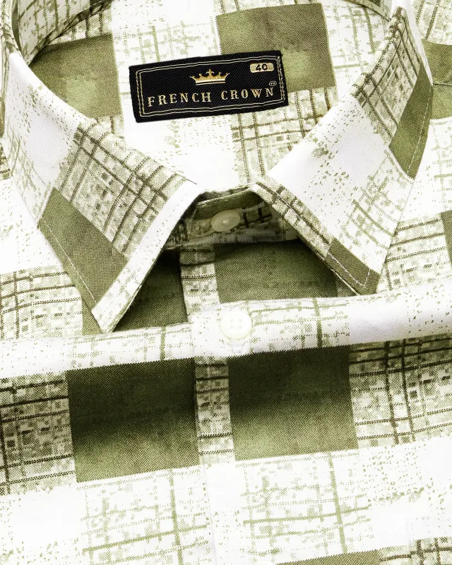 Porcelain Cream with Moccasin Green Super Soft Premium Cotton Shirt sold by French Crown