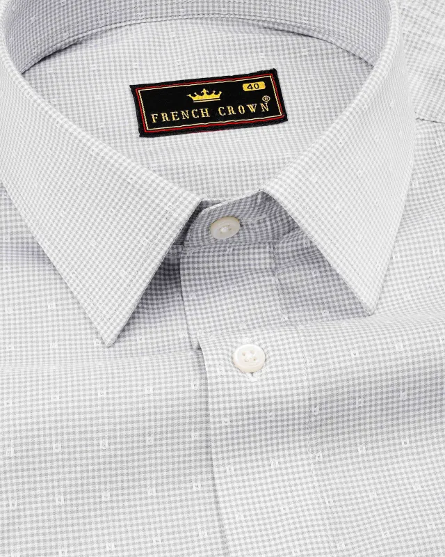 Metallic Gray and White Checks Dobby Textured Premium Giza Cotton Shirt sold by French Crown