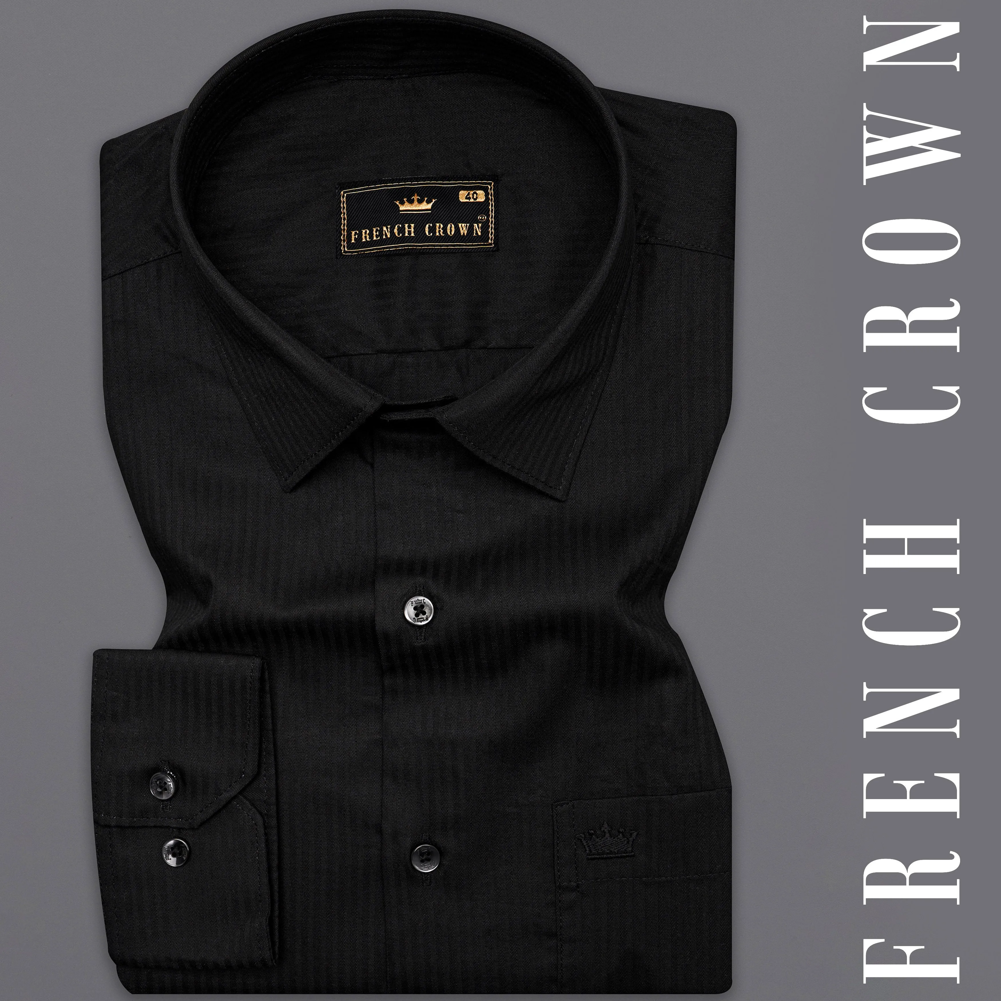 Jade Black Twill Premium Cotton Shirt sold by French Crown