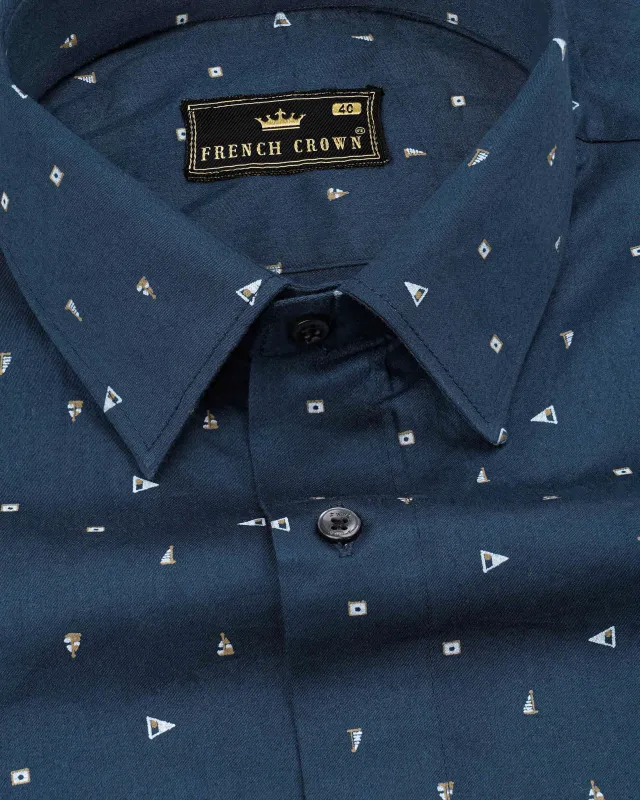 Gunmetal Blue Printed Super Soft Premium Cotton Shirt sold by French Crown