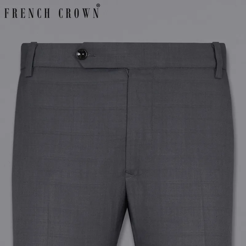 Mulled grey subtle Plaid Wool Rich Pant sold by French Crown