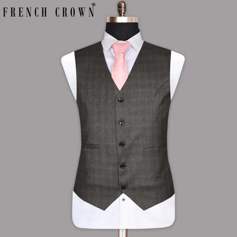 Grizzle Grey Subtle Windowpane Wool Rich Waistcoat sold by French Crown