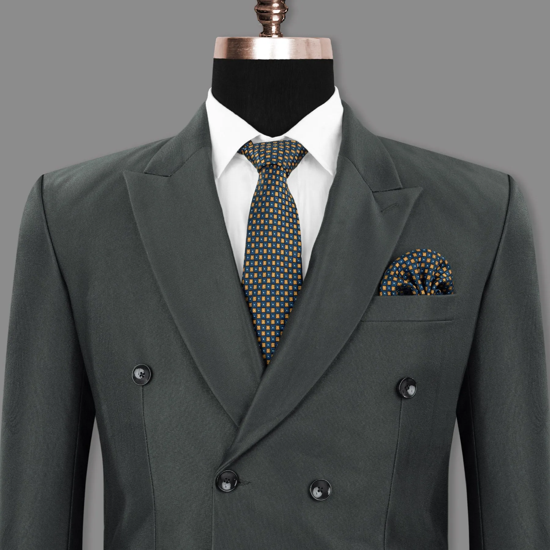 Greyish Green Premium Cotton Double Breasted Blazer sold by French Crown