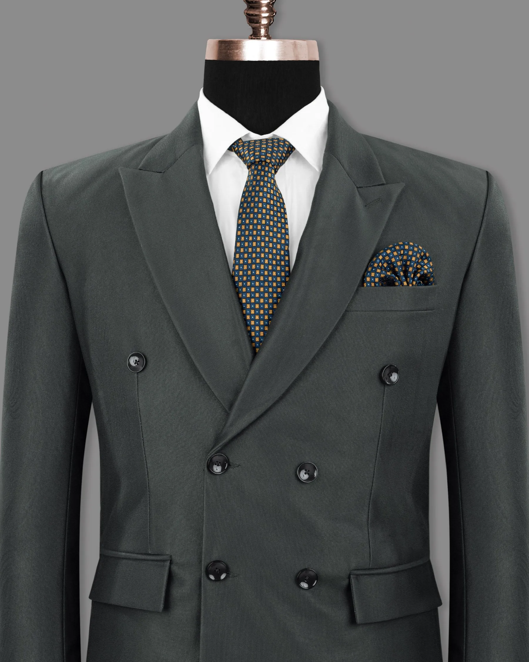 Greyish Green Premium Cotton Double Breasted Blazer sold by French Crown product image thumbnail 2