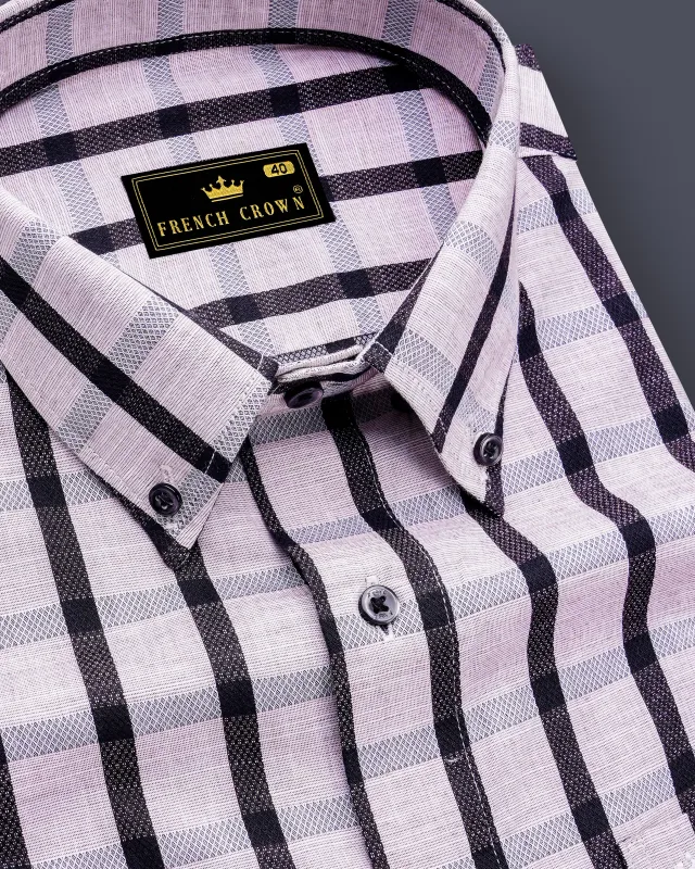 Gainsboro Pink and Jade Black Plaid Dobby Textured Premium Giza Cotton Shirt sold by French Crown