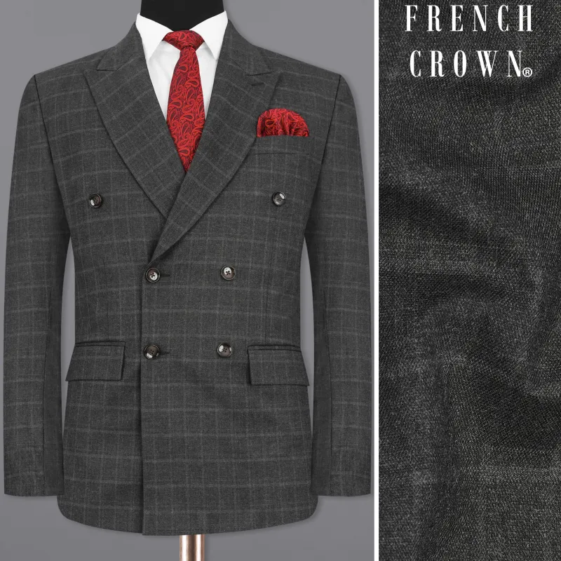 Dune Gray windowpane Double Breasted Blazer sold by French Crown