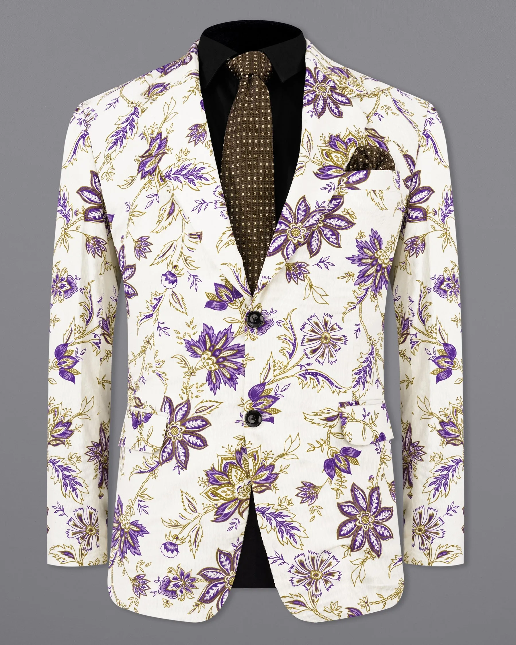 Desert Storm Cream with Eminence Blue Leaves Printed Premium Cotton Designer Blazer sold by French Crown product image thumbnail 2