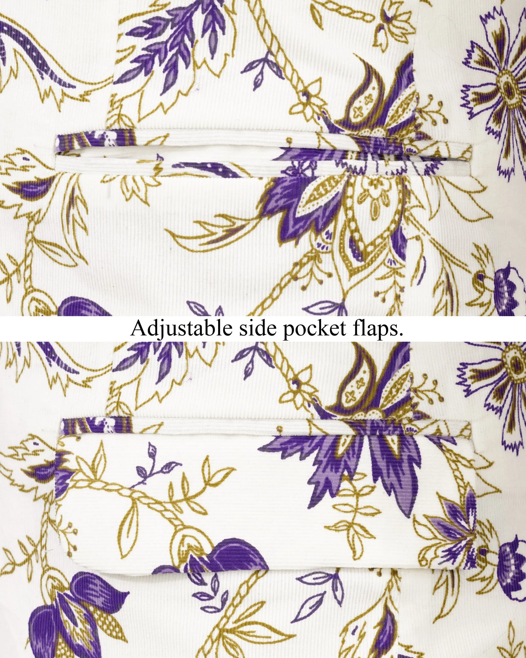 Desert Storm Cream with Eminence Blue Leaves Printed Premium Cotton Designer Blazer sold by French Crown product image thumbnail 5