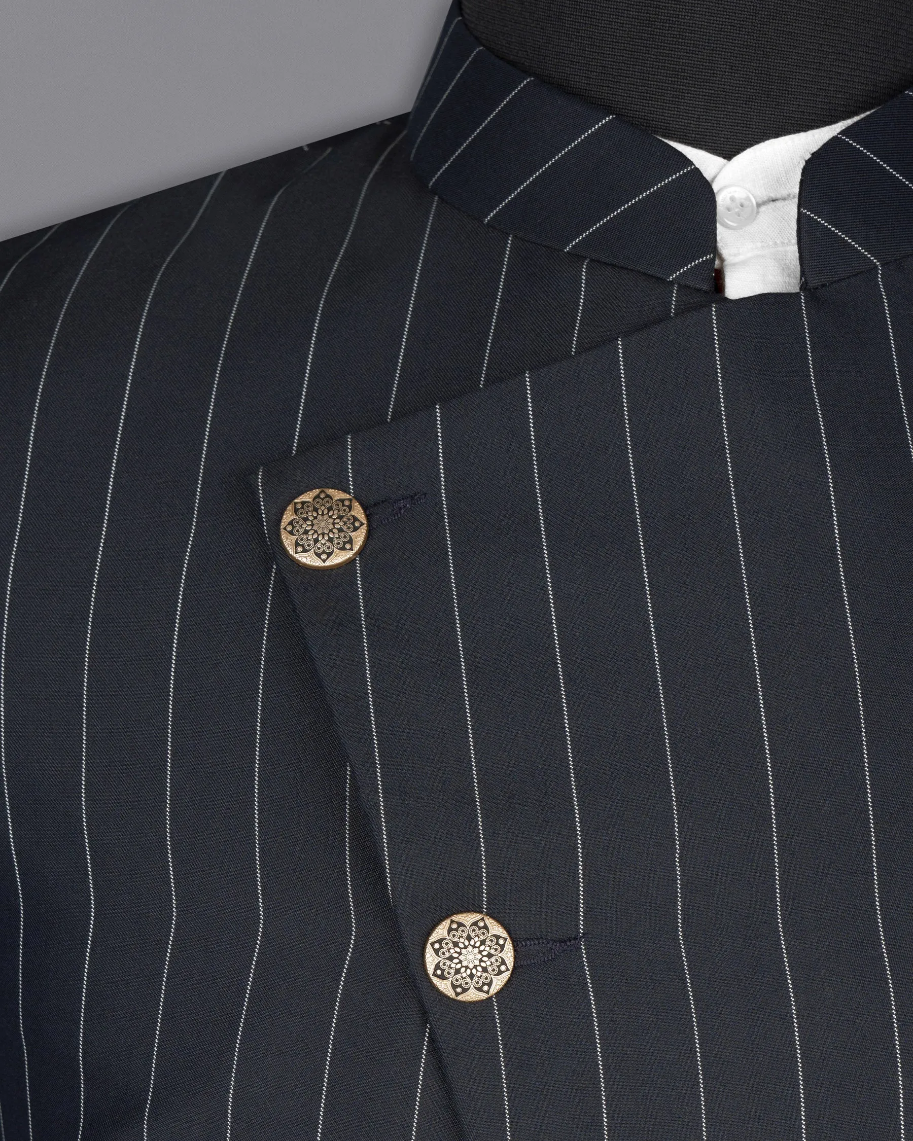 Charcoal Striped Cross Placket Wool Rich Bandhgala Blazer sold by French Crown product image thumbnail 4