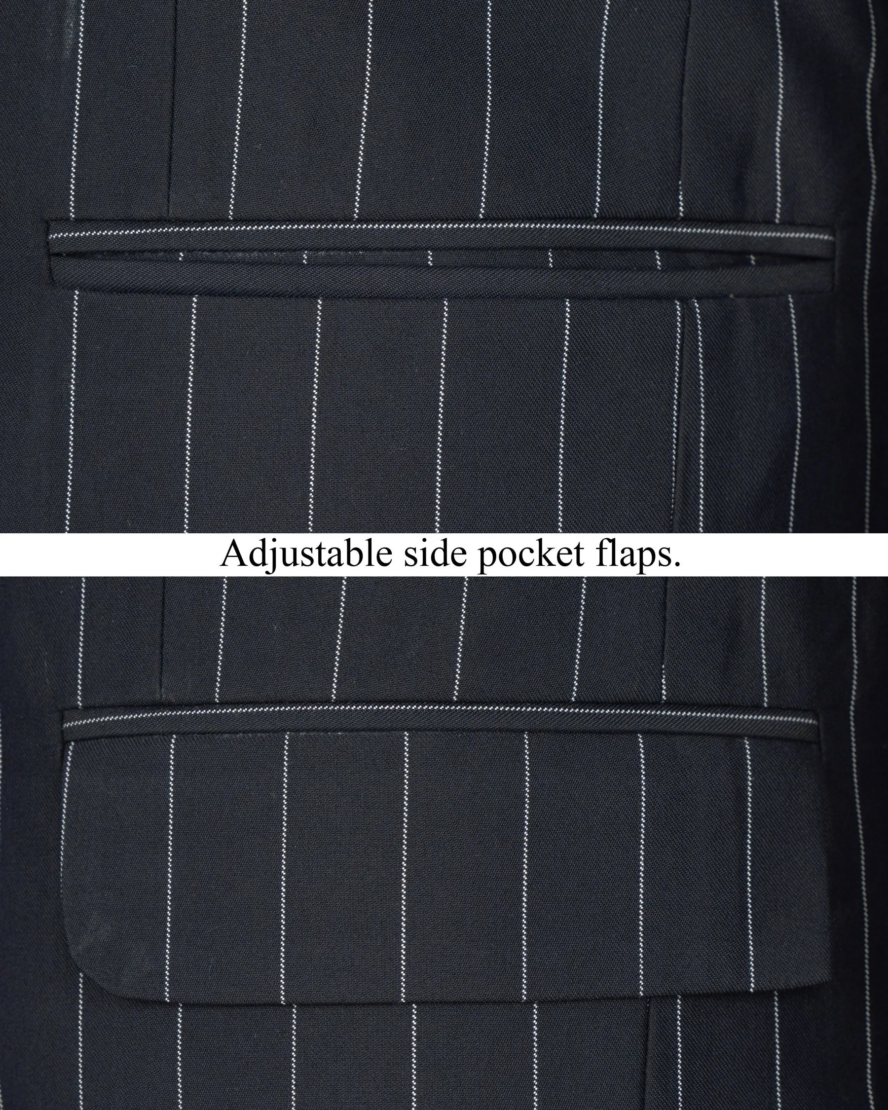 Charcoal Striped Cross Placket Wool Rich Bandhgala Blazer sold by French Crown product image thumbnail 5