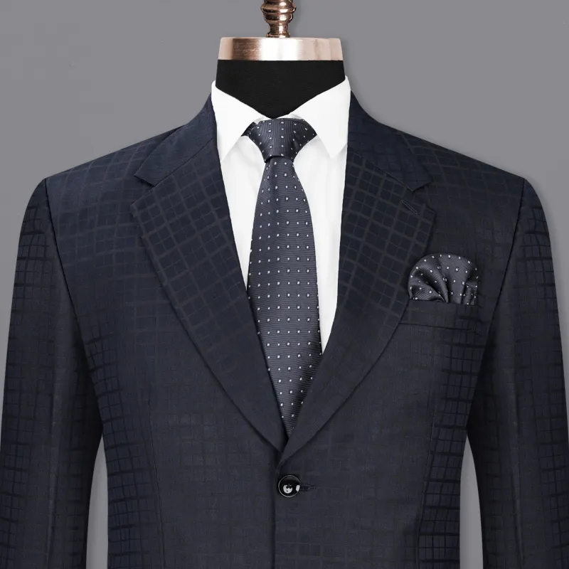 Bleached Cedar Blue subtle Plaid Single Breasted Blazer sold by French Crown
