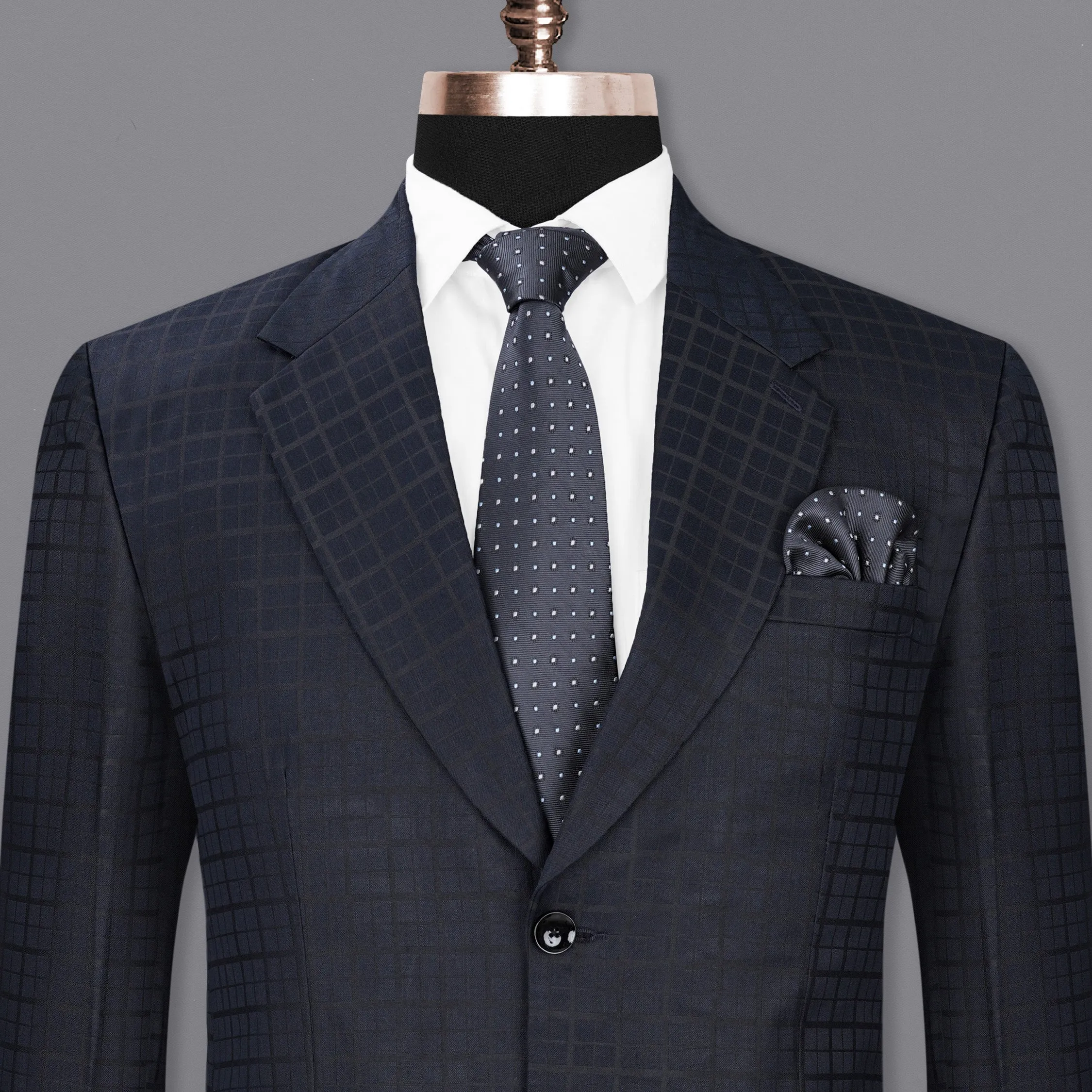 Bleached Cedar Blue subtle Plaid Single Breasted Blazer sold by French Crown