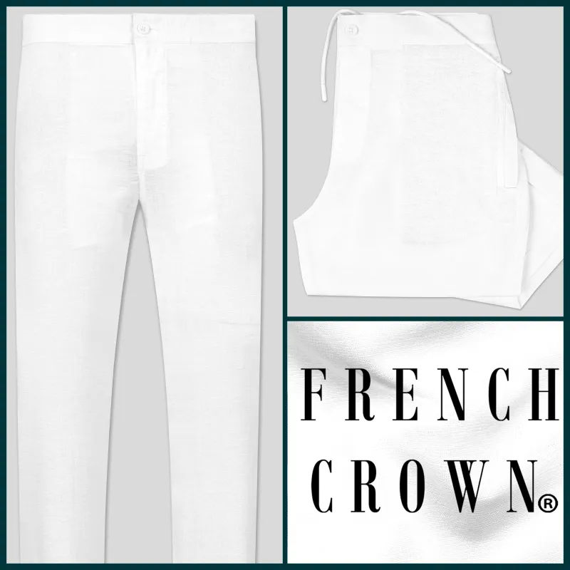 White Luxurious Linen Lounge Pant sold by French Crown