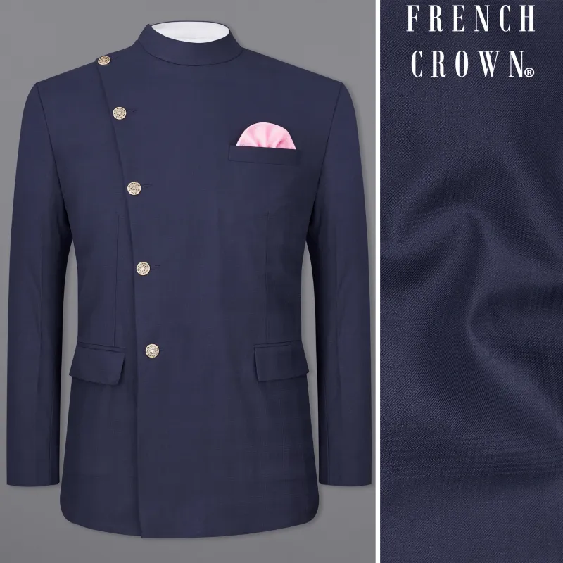 Tuna Blue Cross Placket Bandhgala Blazer sold by French Crown