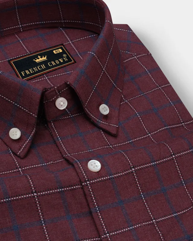 Merlot Brown Windowpane Dobby Textured Premium Giza Cotton Shirt sold by French Crown